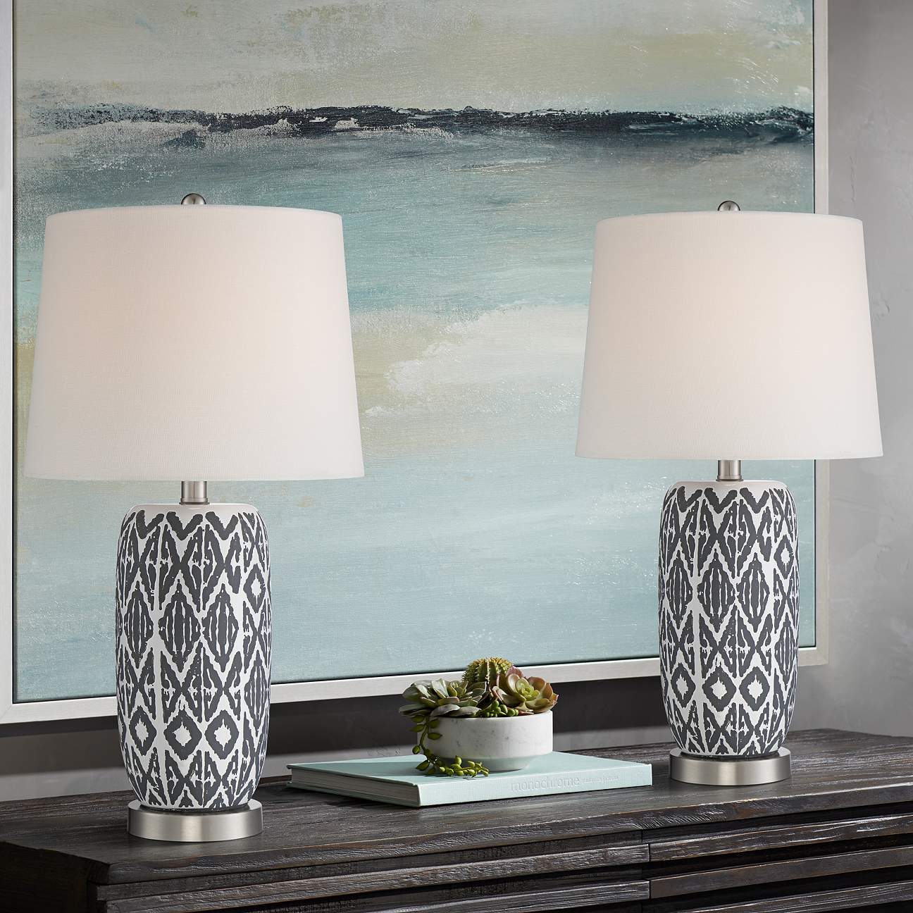 360 Lighting Kenny Modern Southwest Pattern Ceramic Table Lamps Set of ...