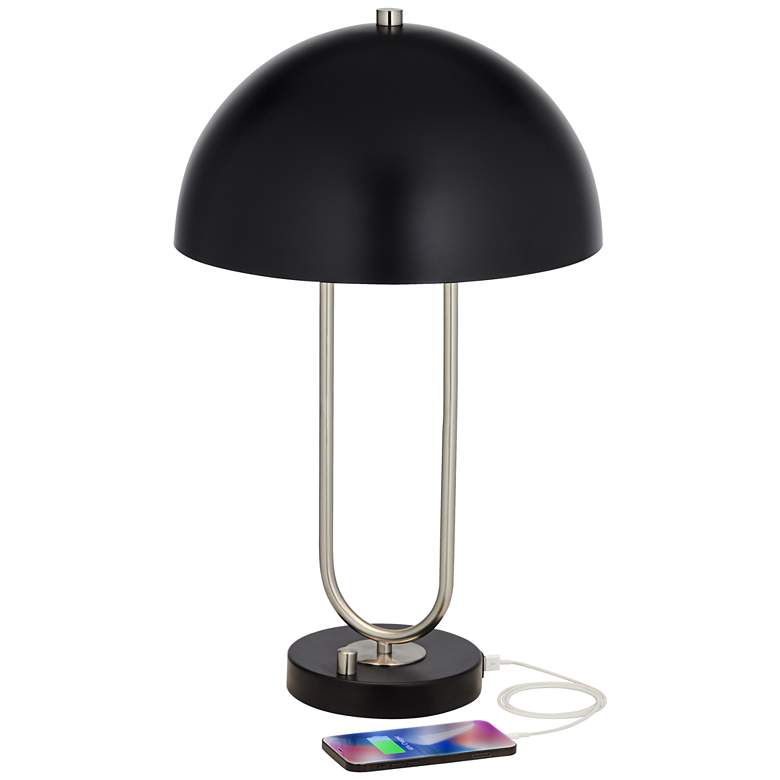Image 3 360 Lighting Keo 22" High Modern Black Dome Twin USB Port Table Lamp more views