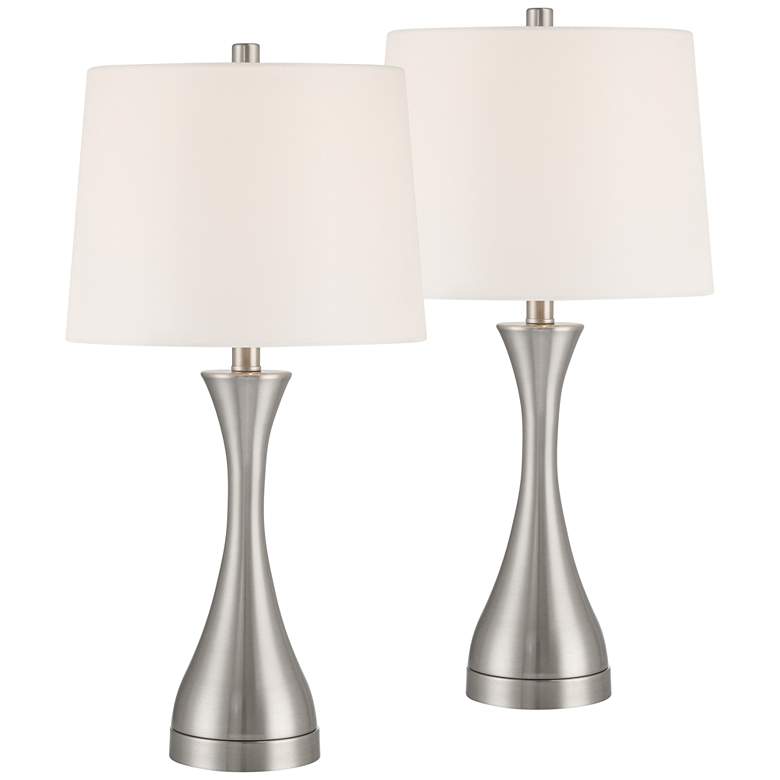 Image 3 360 Lighting Koncave 24 1/2" Modern Nickel Table Lamps Set of 2