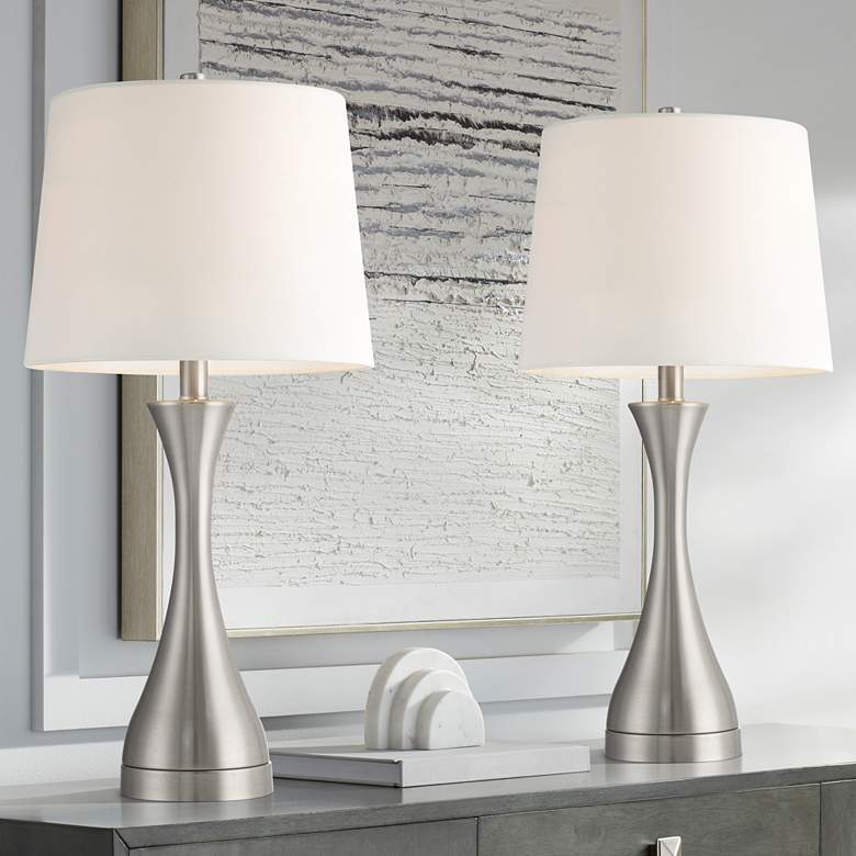 Image 2 360 Lighting Koncave 24 1/2" Modern Nickel Table Lamps Set of 2