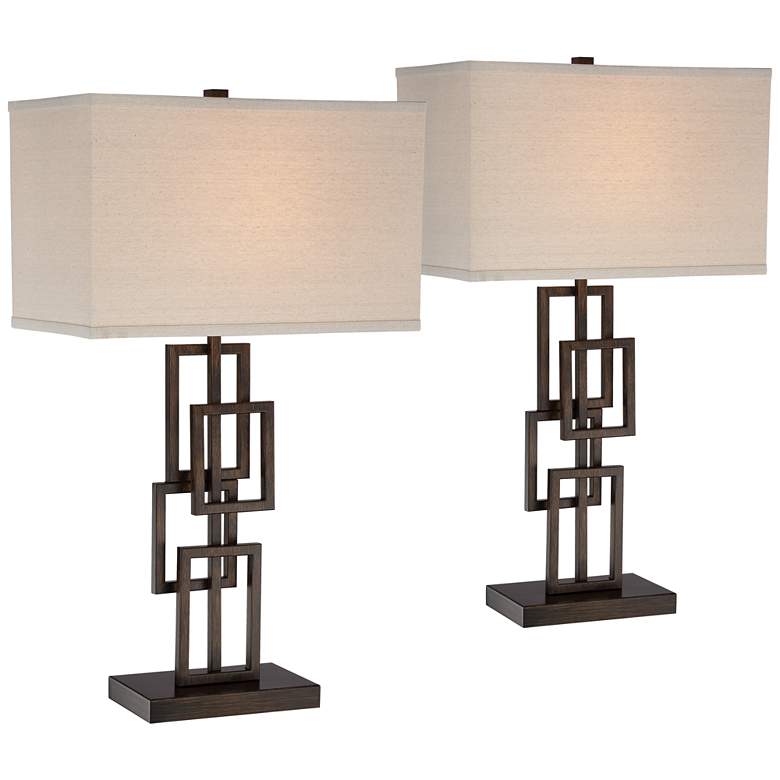 Image 1 360 Lighting Kory 26 1/2 inch Bronze Stacked Rectangles Lamps Set of 2