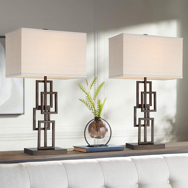 Image 1 360 Lighting Kory 26 1/2" Bronze Stacked Rectangles Lamps Set of 2