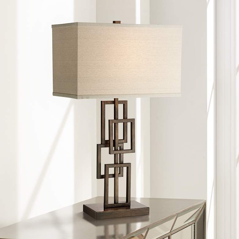 Image 1 360 Lighting Kory Stacked Rectangles Bronze Geometric Table Lamp