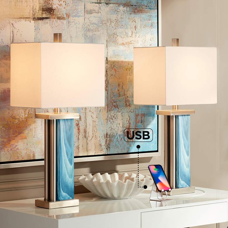 Image 1 360 Lighting Laguna Blue Modern Coastal USB Table Lamps Set of 2