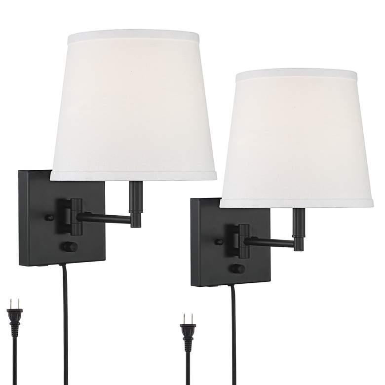 Image 2 360 Lighting Lanett Black Plug-in Swing Arm USB Wall Lamps Set of 2