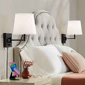 Image1 of 360 Lighting Lanett Black Plug-in Swing Arm USB Wall Lamps Set of 2