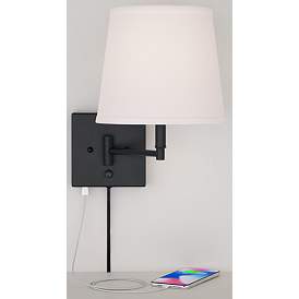 Image3 of 360 Lighting Lanett Black Plug-in Swing Arm USB Wall Lamps Set of 2 more views