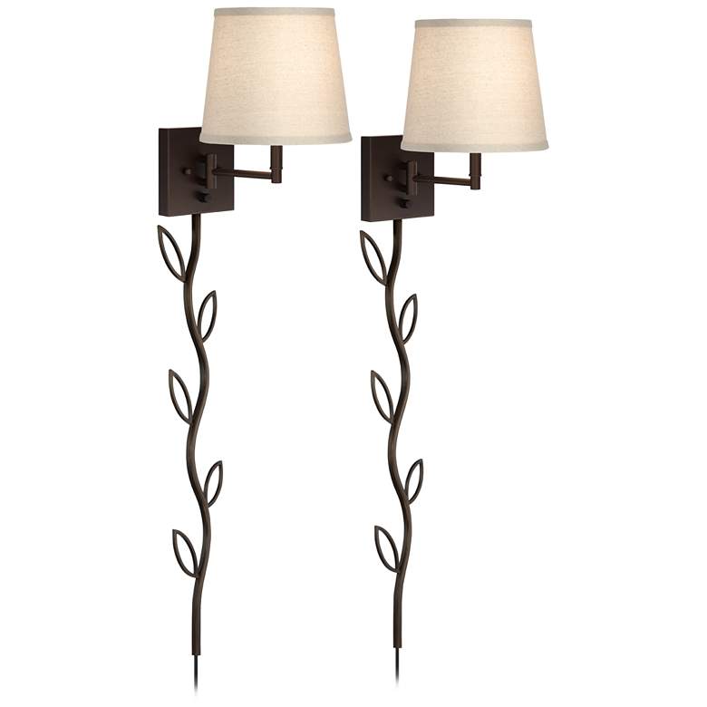 Image 1 360 Lighting Lanett Bronze Plug-In Swing Arm Wall Lamps with Cord Covers