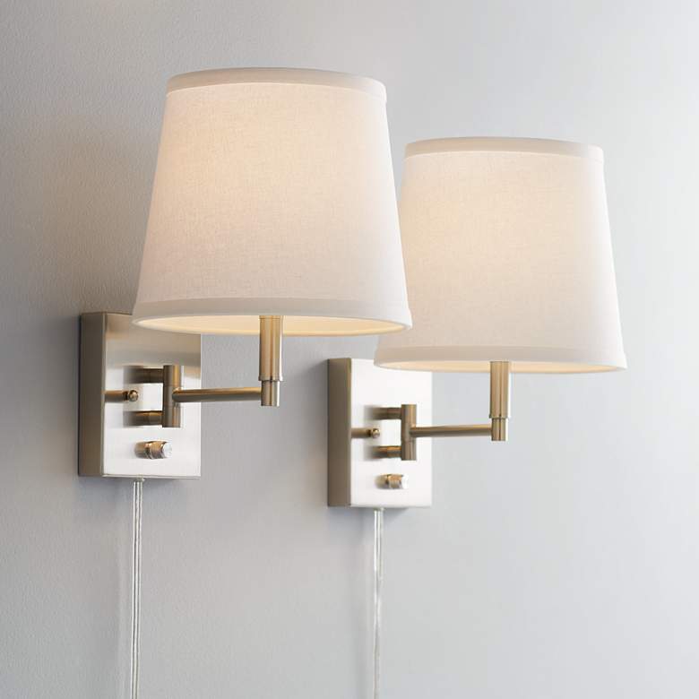 Image 1 360 Lighting Lanett Brushed Nickel Swing Arm Plug-In Wall Lamps Set of 2