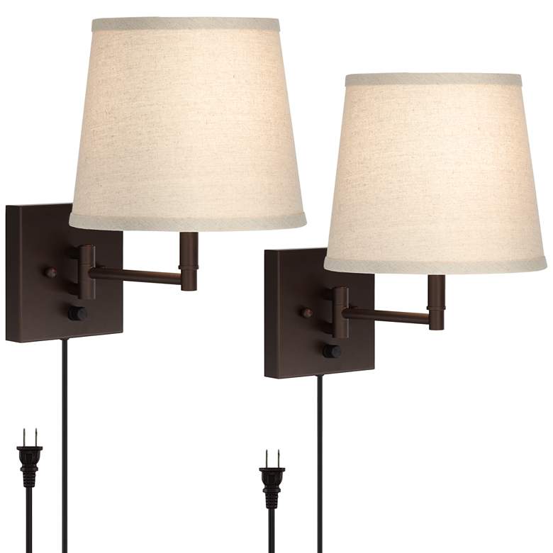 Image 2 360 Lighting Lanett Painted Bronze Plug-In Swing Arm Wall Lamps Set of 2