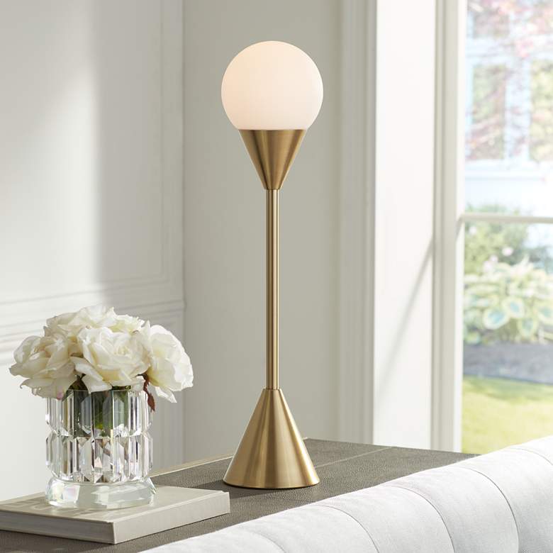 Image 1 360 Lighting Leah 25 3/4" Brass and White Glass Globe Accent Lamp