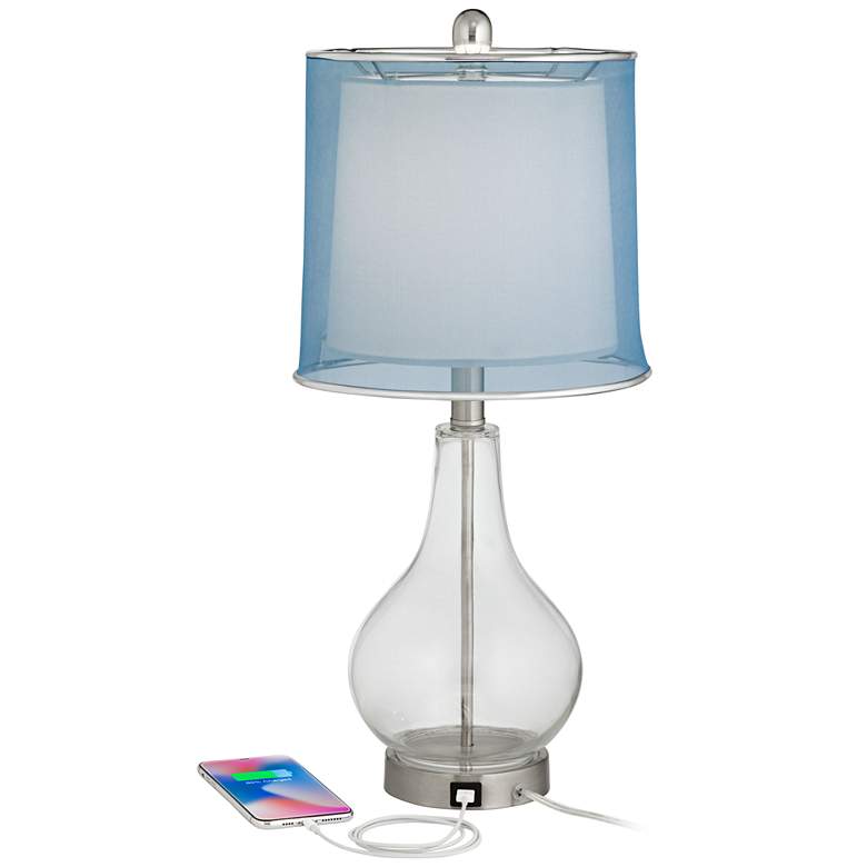 Image 3 360 Lighting Ledger 21 3/4" Blue Shade Clear Glass USB Lamps Set of 2 more views