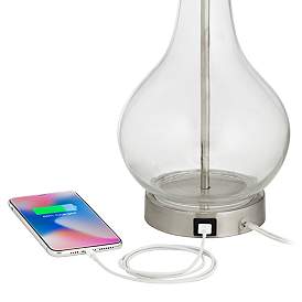 Image4 of 360 Lighting Ledger 21 3/4" Blue Shade Clear Glass USB Lamps Set of 2 more views