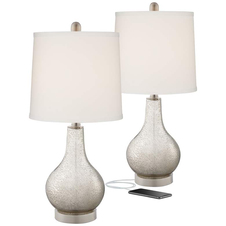 Image 2 360 Lighting Ledger Glass USB Table Lamp Set with Table Top Dimmers