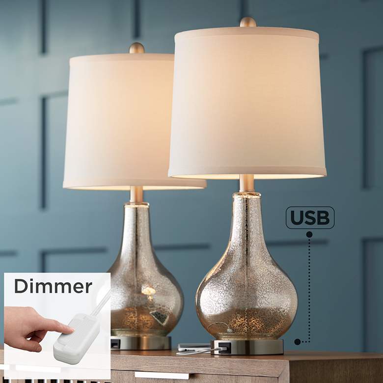 Image 1 360 Lighting Ledger Glass USB Table Lamp Set with Table Top Dimmers