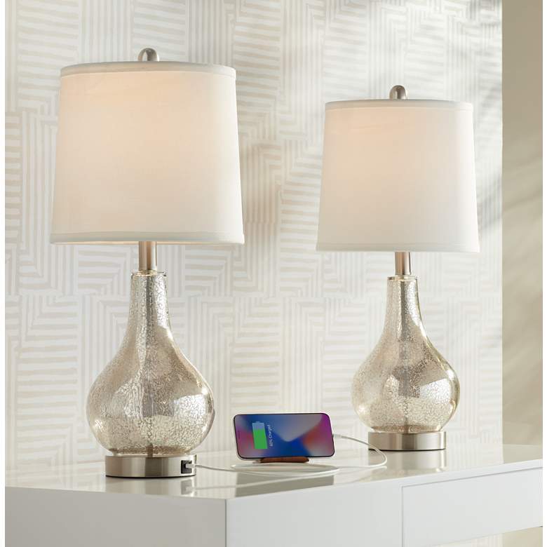 Image 2 360 Lighting Ledger Glass USB Table Lamp Set with Table Top Dimmers