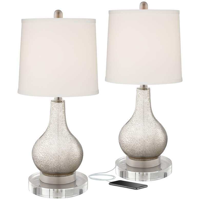 Image 1 360 Lighting Ledger Mercury Glass USB Table Lamps Set with Acrylic Risers