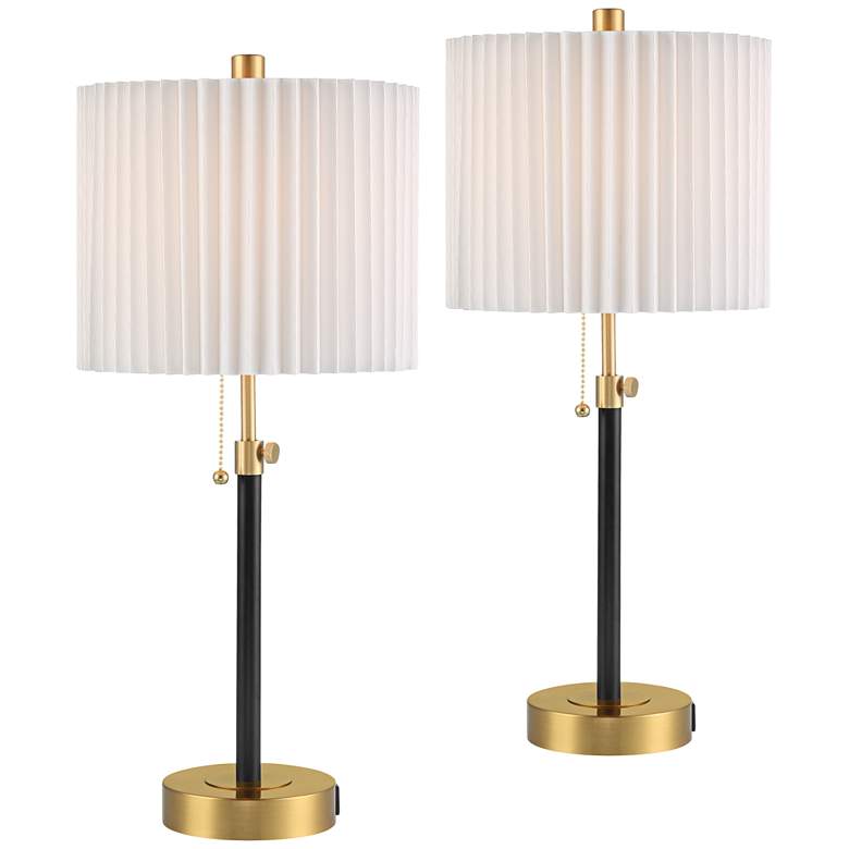 Image 2 360 Lighting Lenore Adjustable Height Black and Gold USB Lamps Set of 2