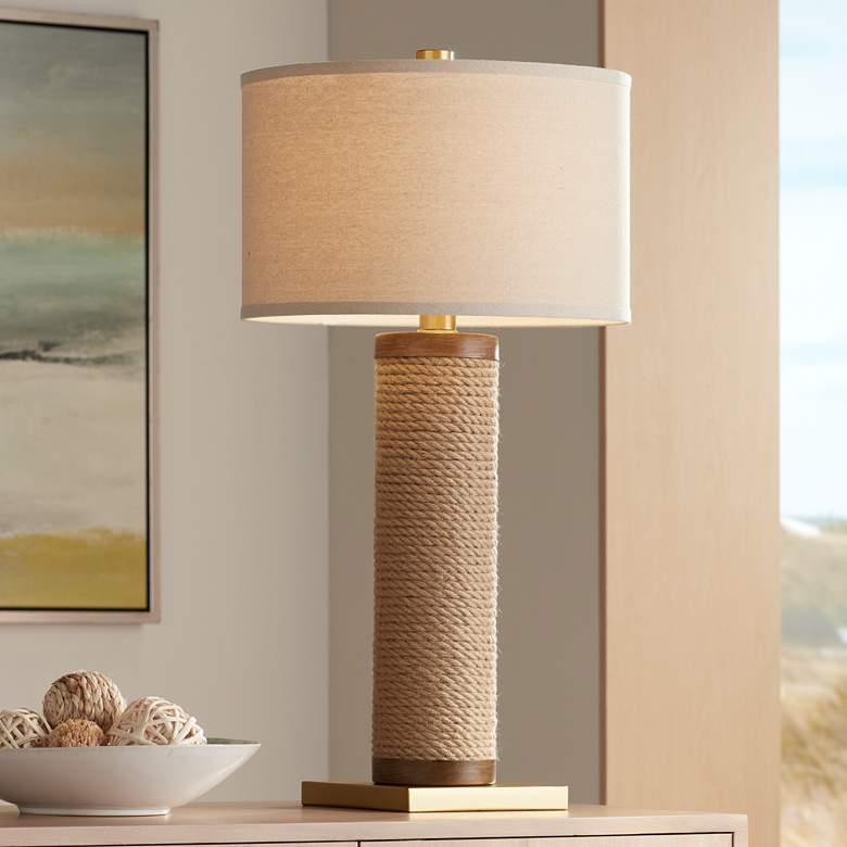 Image 1 360 Lighting Lenwood 31 inch Natural Rope Column Table Lamp