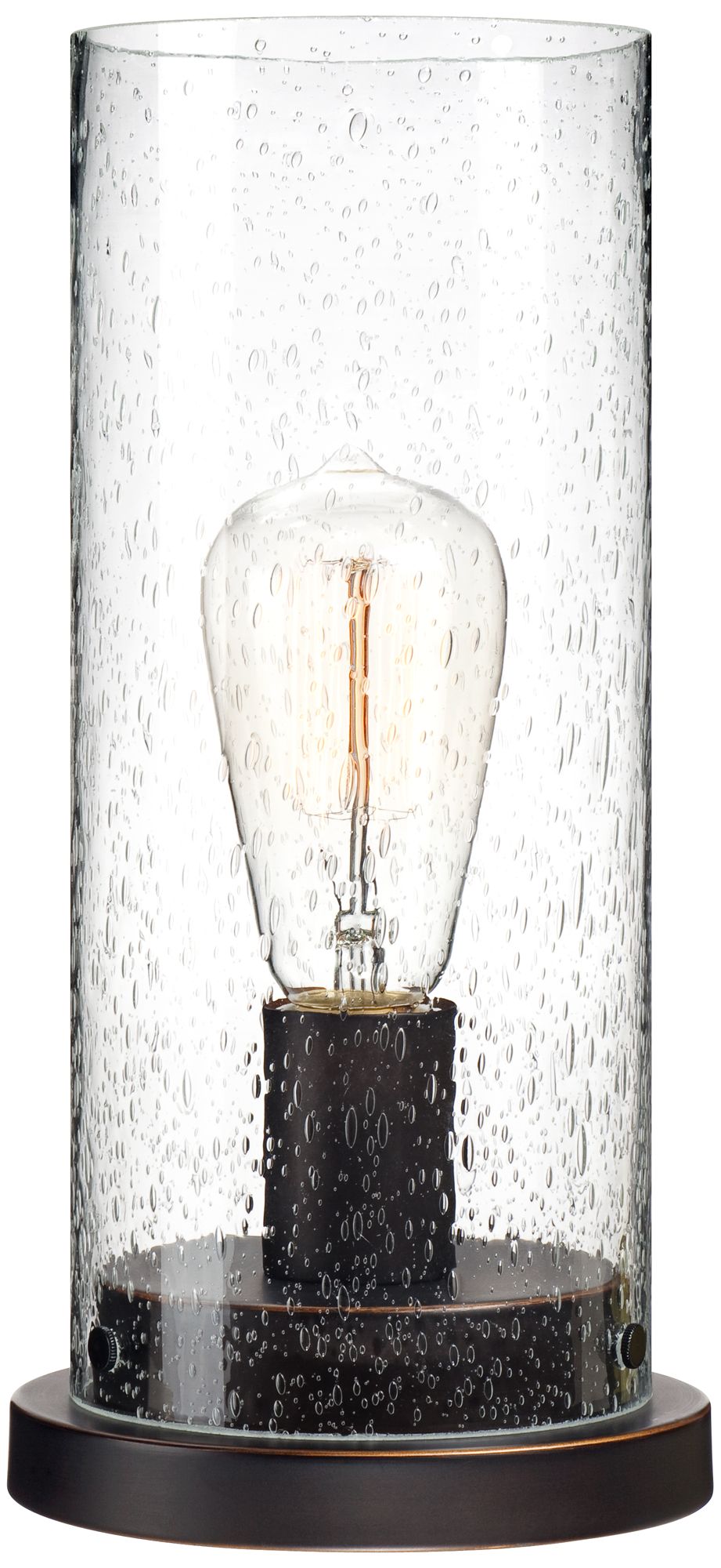 W65 Curly black walnut lamp with a graceful clear glass dome surrounding an Edison style old world discount bulb, and an IN-LINE DIMMER switch