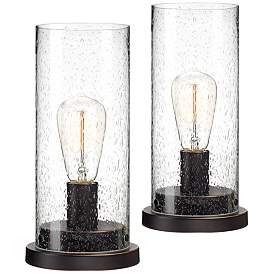 Image1 of 360 Lighting Libby Seeded Glass 12" High Edison LED Lamps Set of 2