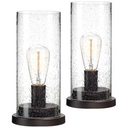 360 Lighting Libby Seeded Glass 12&quot; High Edison LED Lamps Set of 2