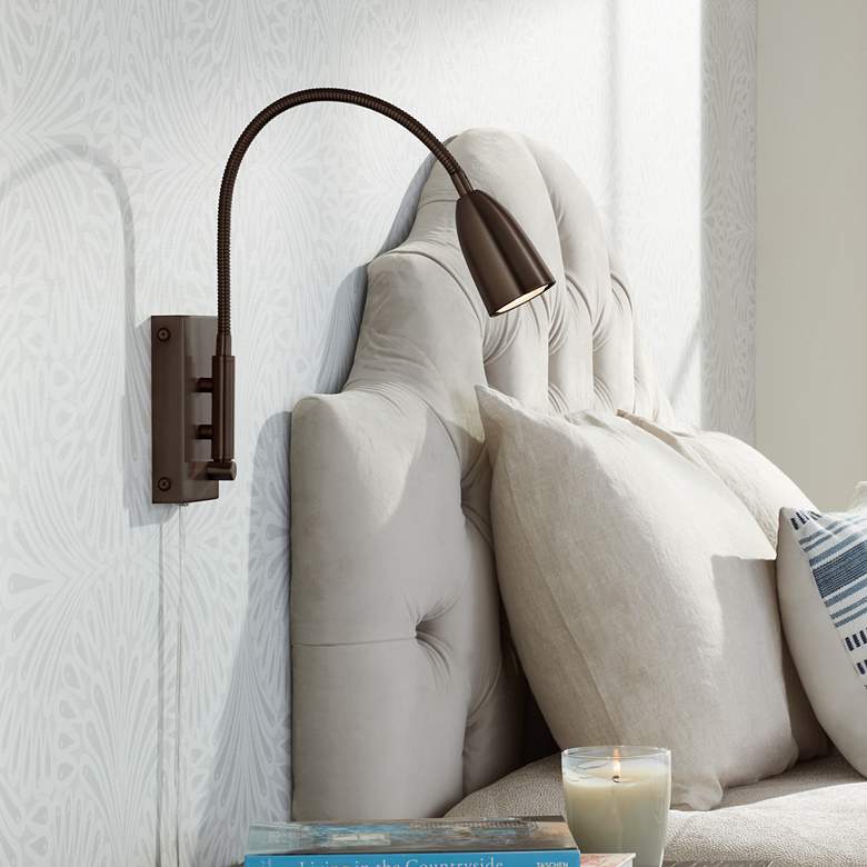 Image 1 360 Lighting Lido Adjustable Gooseneck Bronze Plug-In Wall Reading Light