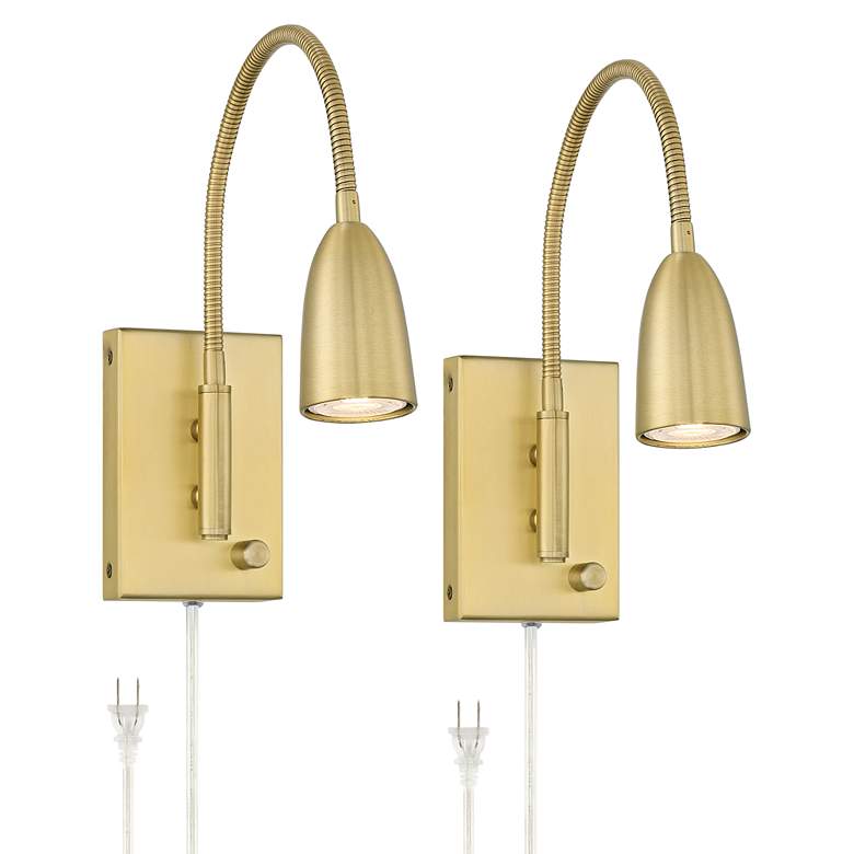 Image 2 360 Lighting Lido Gold Gooseneck Plug-In LED Reading Wall Lamps Set of 2