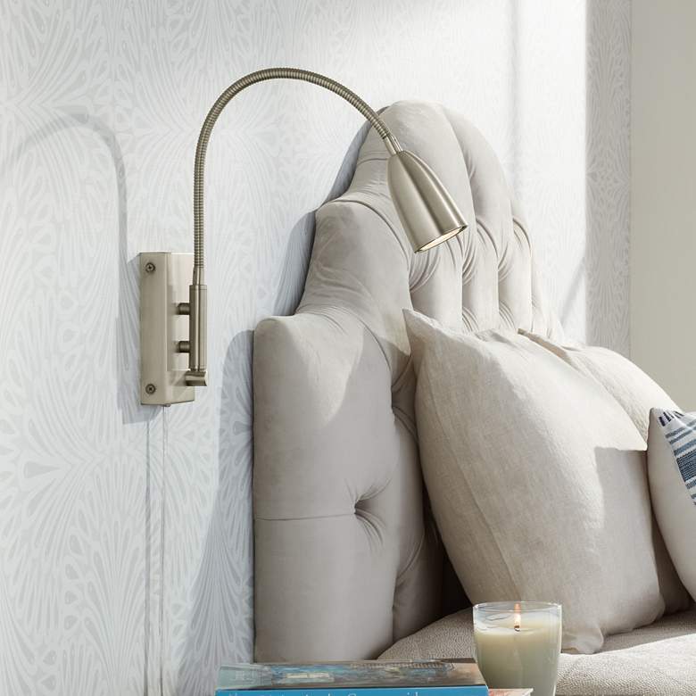 Image 1 360 Lighting Lido Gooseneck Arm Brushed Nickel Plug-In Wall Reading Light