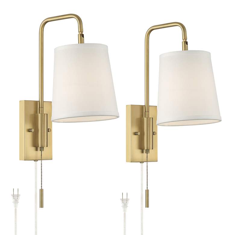 Image 2 360 Lighting Luca 15 1/2" Brass Plug-In Swing Arm Wall Lamps Set of 2