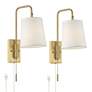 2_360 Lighting Luca 15 1/2" Brass Plug-In Swing Arm Wall Lamps Set of 2