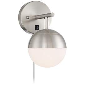 Image2 of 360 Lighting Luna 10" Brushed Nickel Globe Modern Plug-In Wall Lamp
