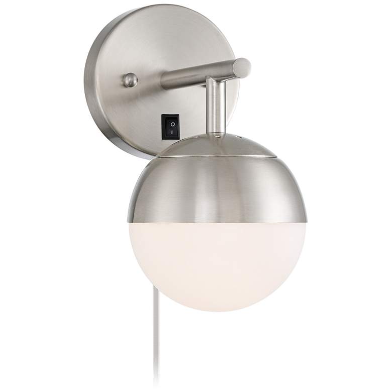 Image 2 360 Lighting Luna 10" Brushed Nickel Globe Modern Plug-In Wall Lamp