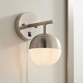 Image1 of 360 Lighting Luna 10" Brushed Nickel Globe Modern Plug-In Wall Lamp