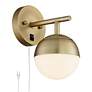2_360 Lighting Luna 10" Globe Brass Plug-In Wall Lamp with USB Dimmer