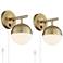 360 Lighting Luna Antique Brass Globe Plug-In Wall Lamps Set of 2
