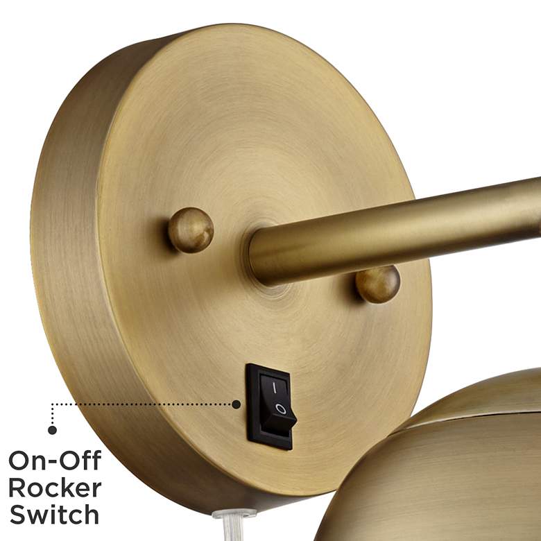 Image 3 360 Lighting Luna Antique Brass Globe Plug-In Wall Lamps Set of 2 more views