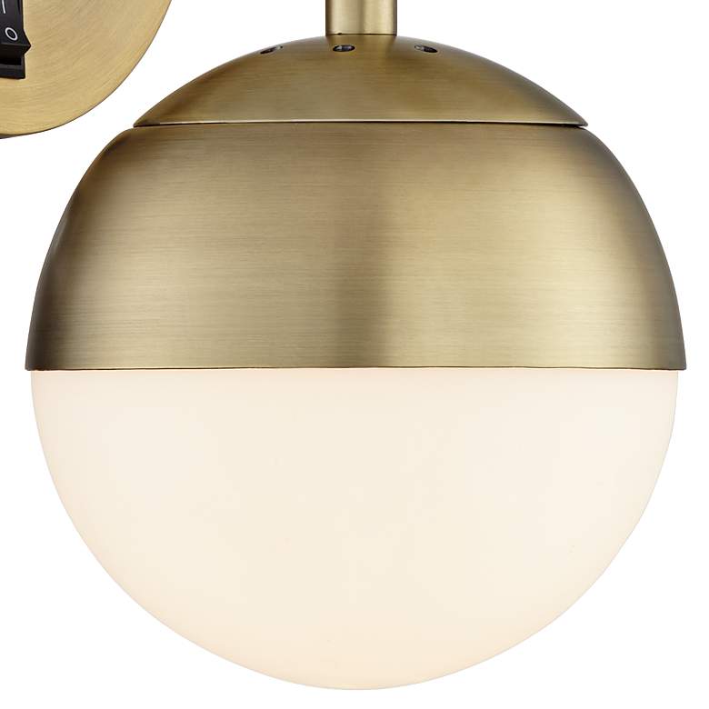 Image 4 360 Lighting Luna Brass and White Glass Globe Modern Plug-In Wall Lamp more views