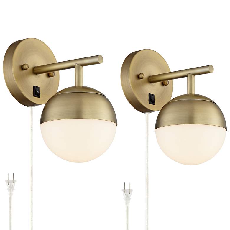 Image 2 360 Lighting Luna Brass Plug-In Wall Lamps Set of 2 with Smart Sockets