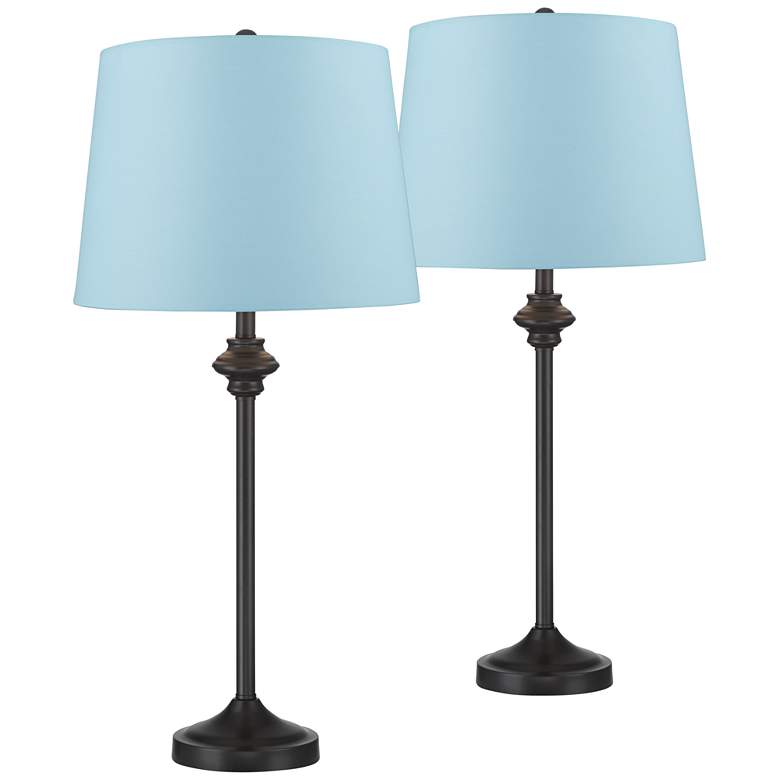 Image 1 360 Lighting Lynn 26 inch High Blue Shade Black Buffet Lamps Set of 2
