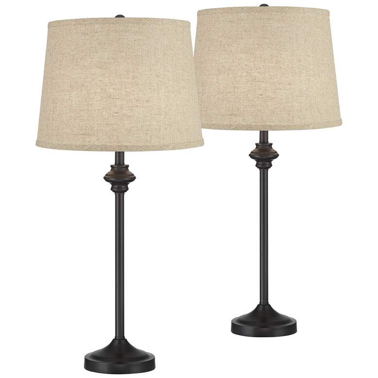 Image 1 360 Lighting Lynn 26 inch High Burlap Shade Black Buffet Lamps Set of 2