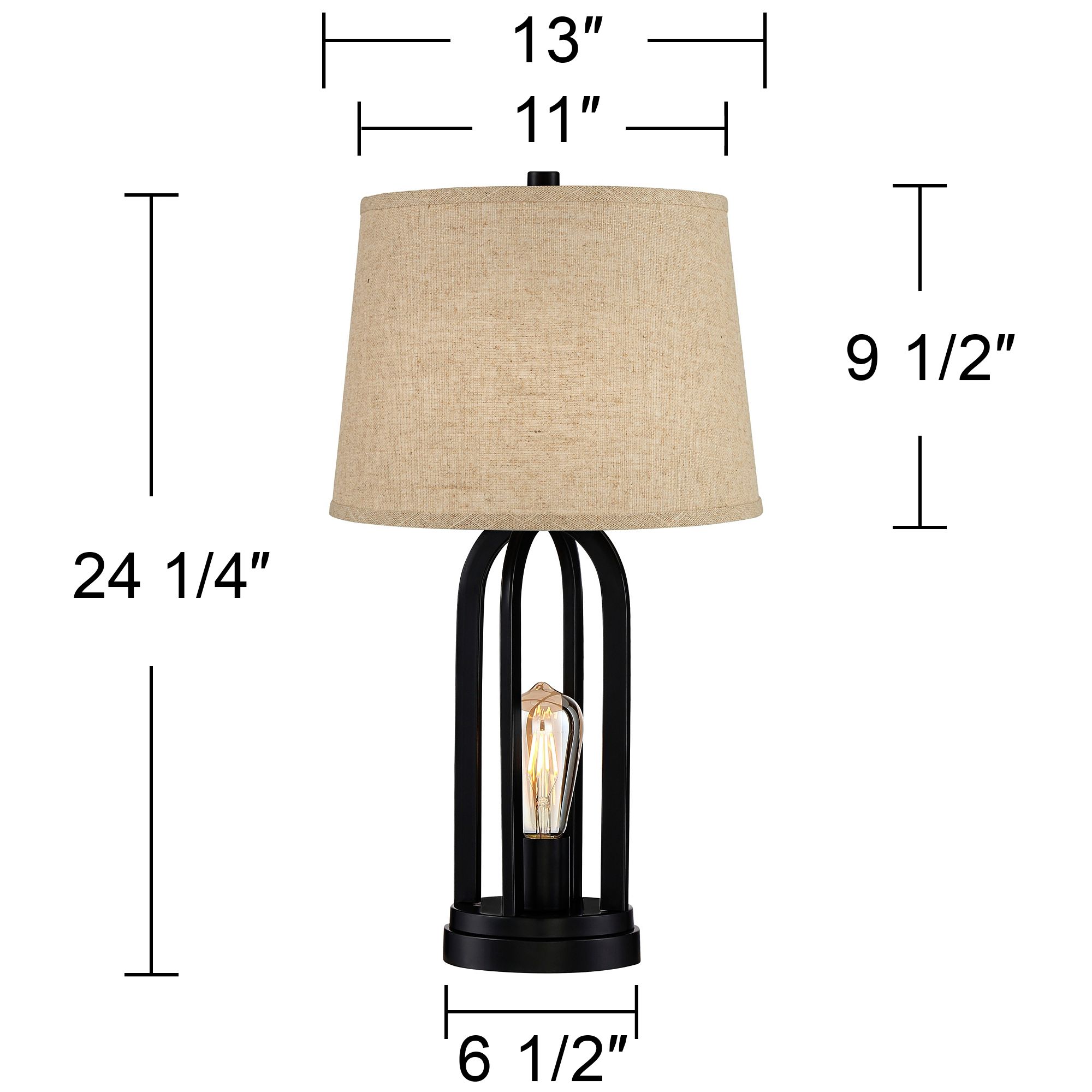 360 Lighting Marcel 24 1/4" Black and Burlap LED USB Lamps Set of 2