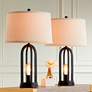 Watch A Video About the Marcel Black Finish Burlap Linen Shade LED USB Table Lamps Set of 2