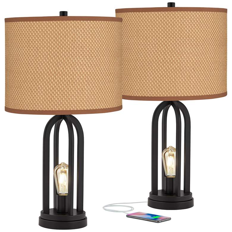 Image 1 360 Lighting Marcel Black with Peanut Shade LED USB Table Lamps Set of 2