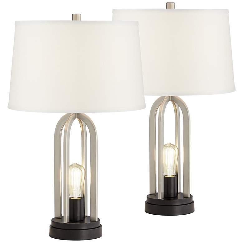 Image 2 360 Lighting Marcel Brushed Nickel Night Light USB Table Lamps Set of 2