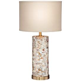 Image2 of 360 Lighting Margaret 23" Mother of Pearl Tile Cylinder Table Lamp