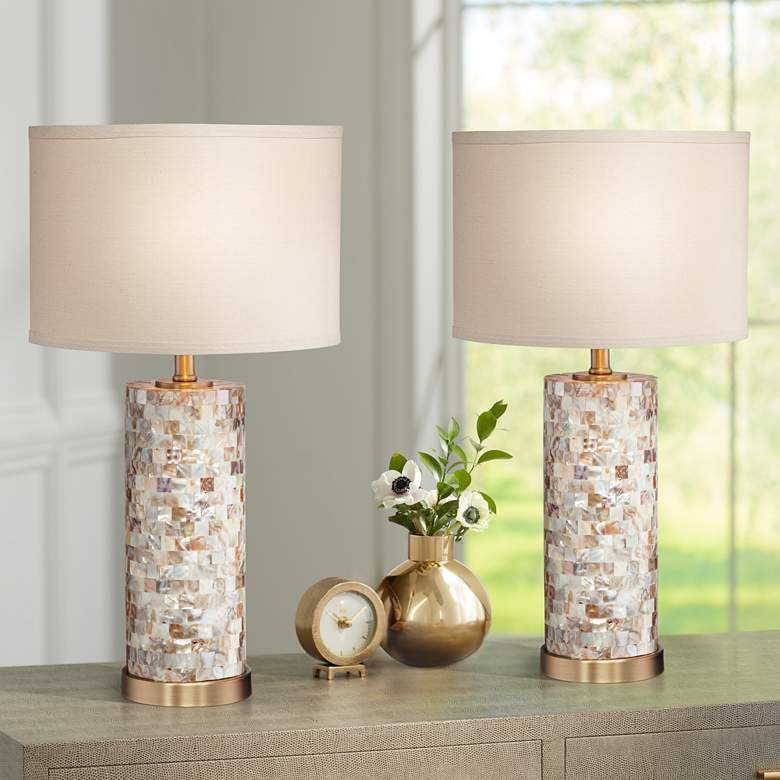 Image 1 360 Lighting Margaret 23" Mother of Pearl Tile Table Lamps Set of 2
