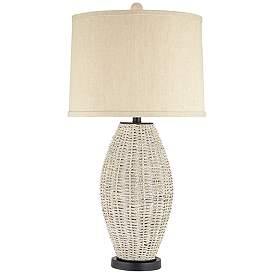 Image2 of 360 Lighting Marie 31" High Oatmeal and Coastal White Rattan Lamp