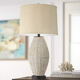 Image1 of 360 Lighting Marie 31" High Oatmeal and Coastal White Rattan Lamp