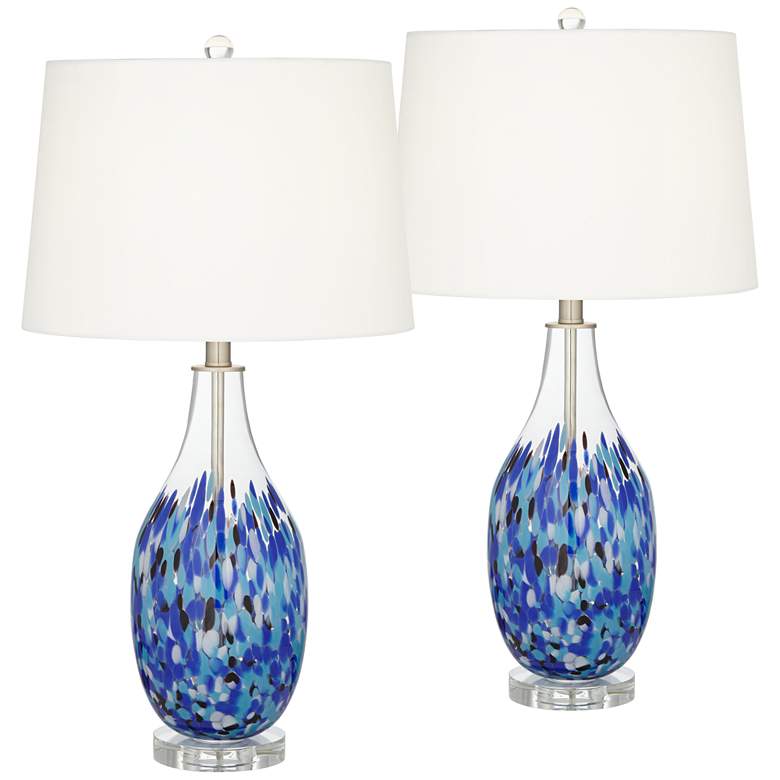 Image 1 360 Lighting Marnie 27 3/4" Blue Art Glass Table Lamps Set of 2